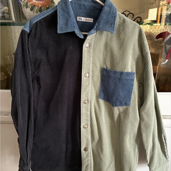 Zara Other - Zara Men’s Blue & Green Color-block Corduroy Shirt large
